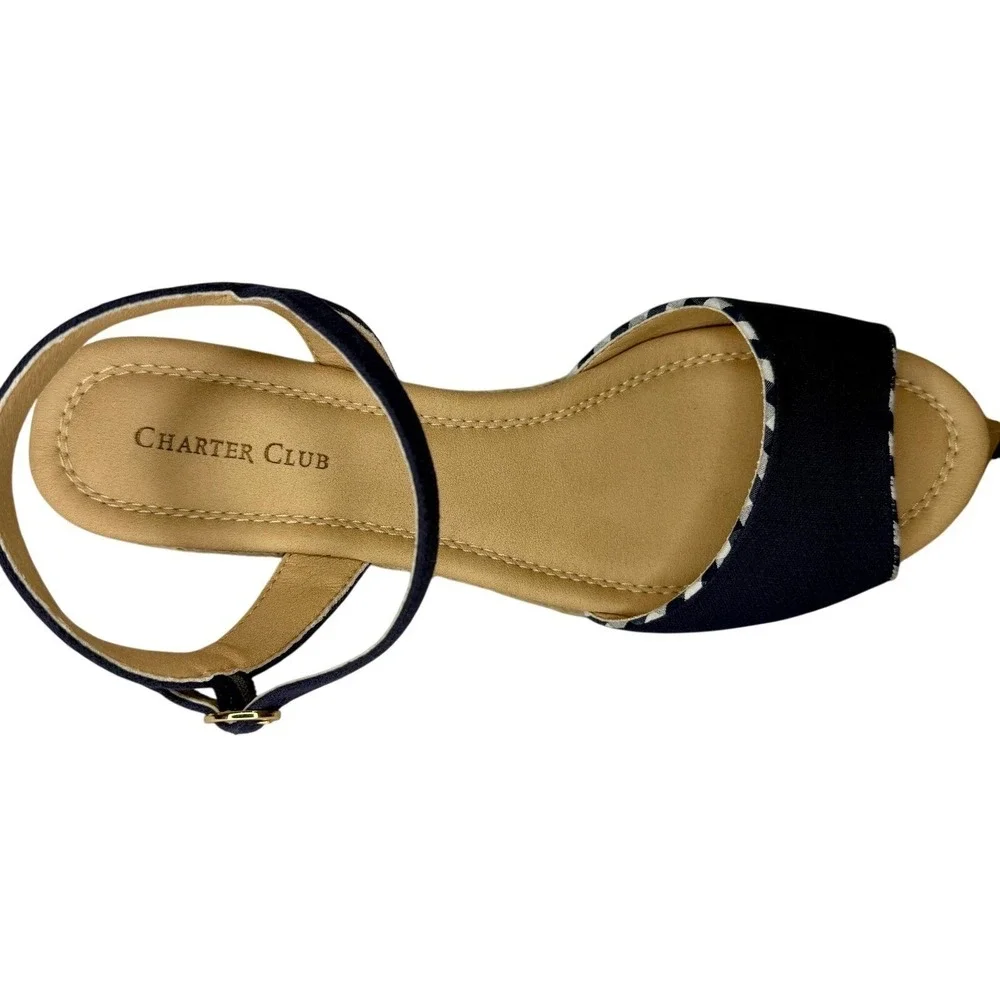 Charter Club Espadrille Wedge Sandals Womens 9.5 Navy Blue LUCHIA Canvas Strappy